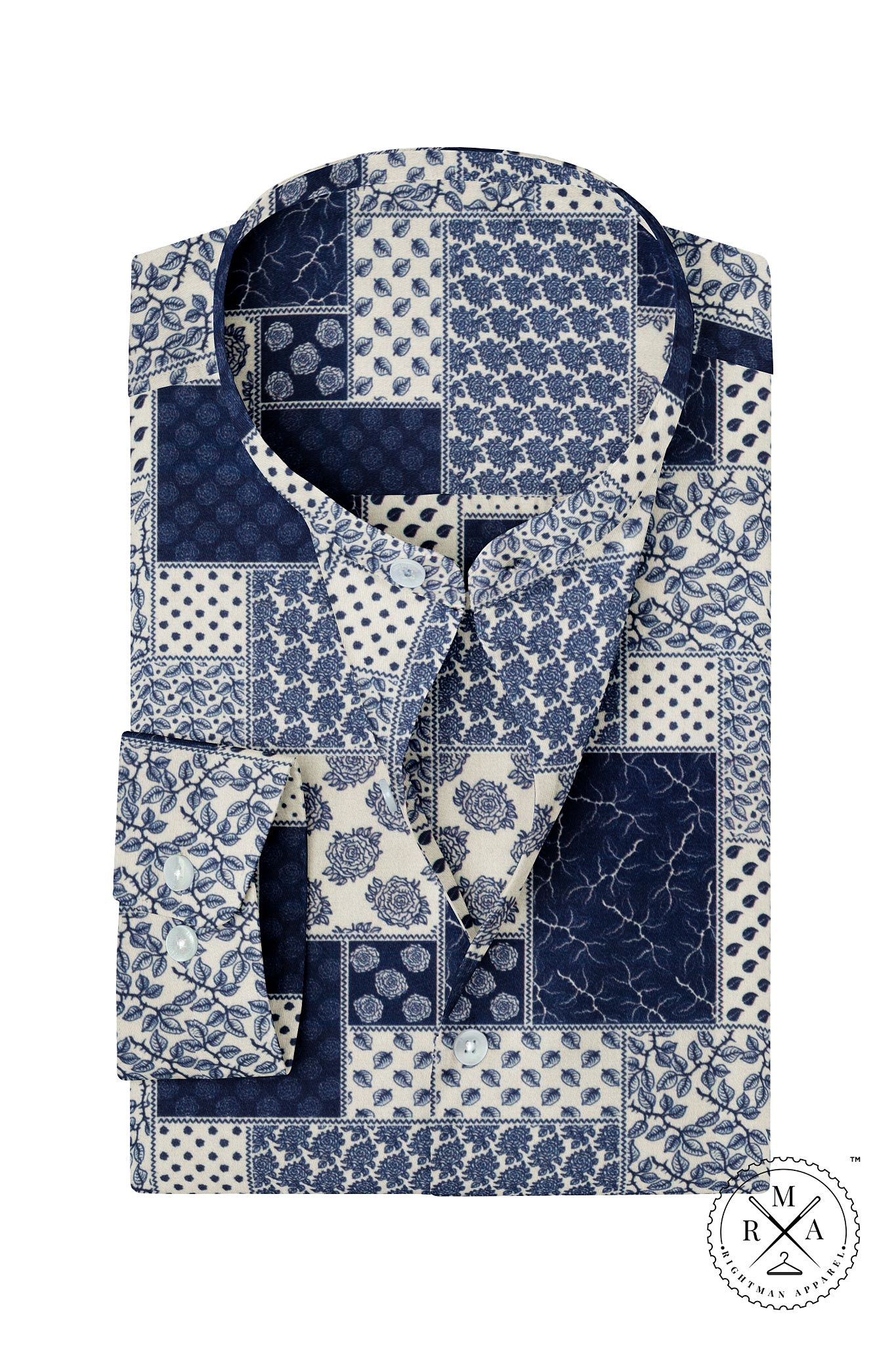 Taupe Cream with Blue Accents Cotton Shirt SH244